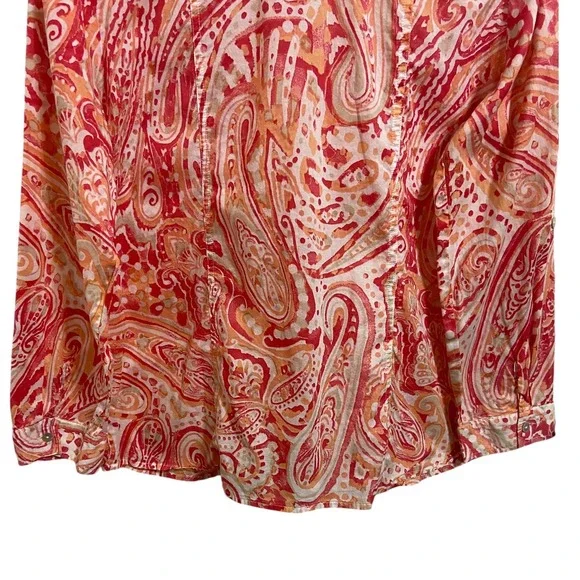 Chico's Coral Pink Paisley Button Up Shirt Resortwear Coastal Boho Size 2 Large - Picture 13 of 13